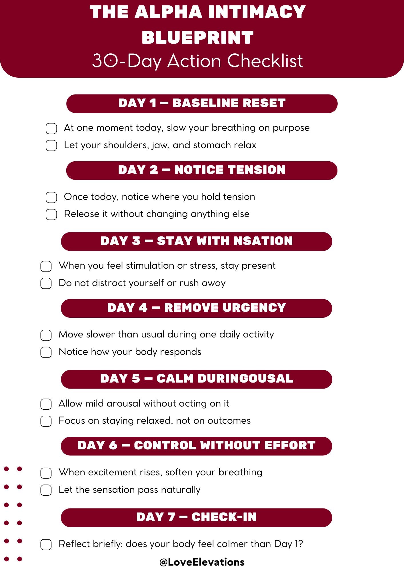 The Intimacy blueprint 30-Day Checklist